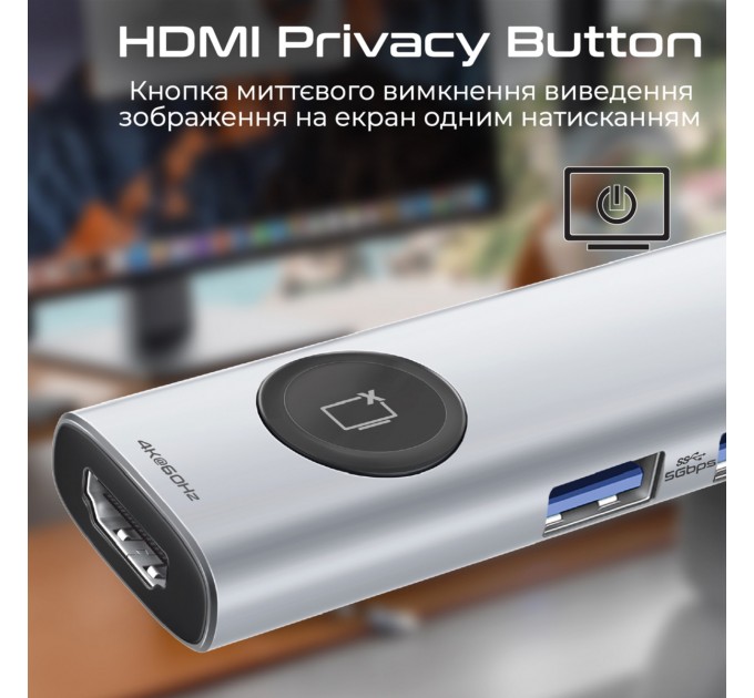 Promate USB-хаб Promate ComandHub-Lite USB Type-C Grey