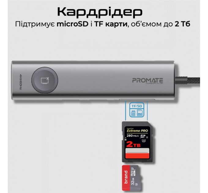 Promate USB-хаб Promate ComandHub-Lite USB Type-C Grey