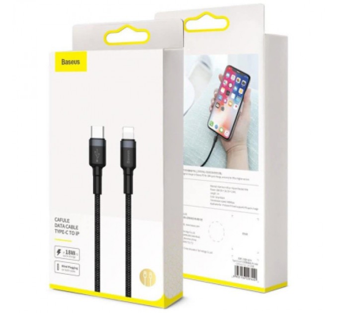 Baseus Дата кабель USB-C to Lightning 1.0m 18W 2.1A Cafule Black-Grey Baseus (CATLKLF-G1)