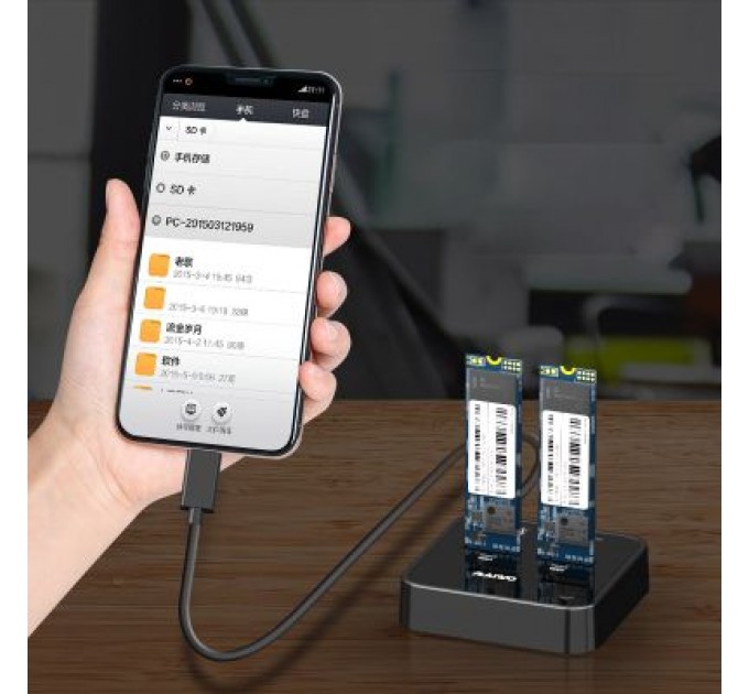 Maiwo Док-станція для накопичувачів Maiwo 2*SATA M.2 SSD Key B/B+M USB 3.1 Gen1 Type-C (K3016SG1)