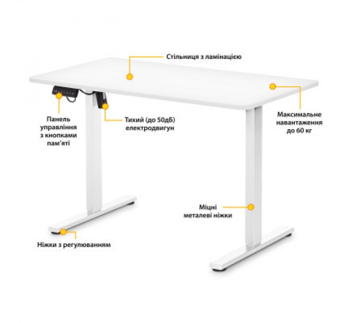 Mealux Комп'ютерний стіл Mealux PowerDesk Lite White з електрорегулюванням висоти (EVO-201 Lite W/W)