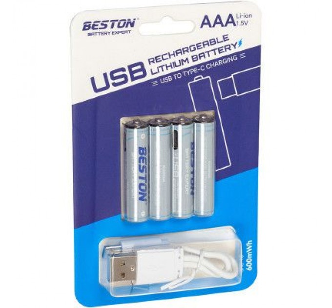 Beston Акумулятор Beston AAA USB Type-C 400mah 1.5V Li-ion * 4 (3AC-18/AA620272)