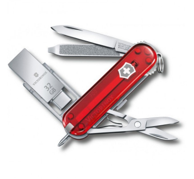 Victorinox Ніж Victorinox VictorinoxWor 58 мм Прозорий червоний USB 3.0/3.1 32 Gb (4.6235.TG32B1)