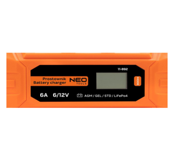 Neo Tools Зарядний пристрій для автомобільного акумулятора Neo Tools 6А/100Вт, 3-150Ач, для кислотних/AGM/GEL (11-892)