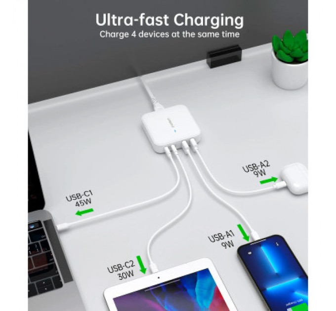 Choetech Зарядний пристрій Choetech GaN 2 USB-A / 2 USB-C 100W QC3.0/PD/PPS (PD8008-EU-WH)