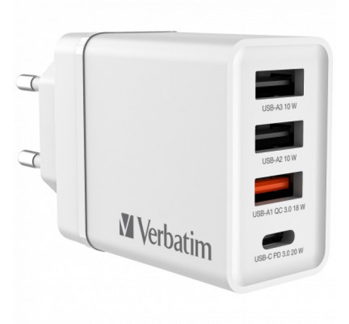 Verbatim Зарядний пристрій Verbatim USB 30W PD3.0 4-ports white (49701)