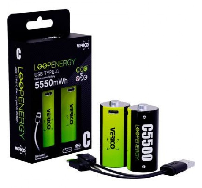 Verico Акумулятор Verico C/R14 USB Type-C 3700mAh 1.5V Li-ion * 2 (LoopEnergy) (1BTOV-A4N0A2-NN)