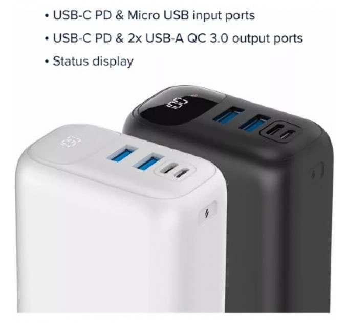 Canyon Батарея універсальна Canyon PB-301 30000mAh PD/20W, QC/3.0 (CNE-CPB301B)