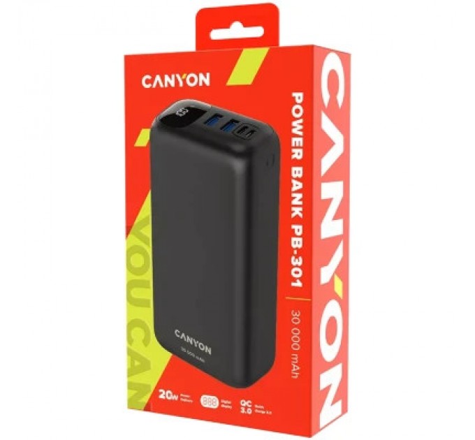 Canyon Батарея універсальна Canyon PB-301 30000mAh PD/20W, QC/3.0 (CNE-CPB301B)