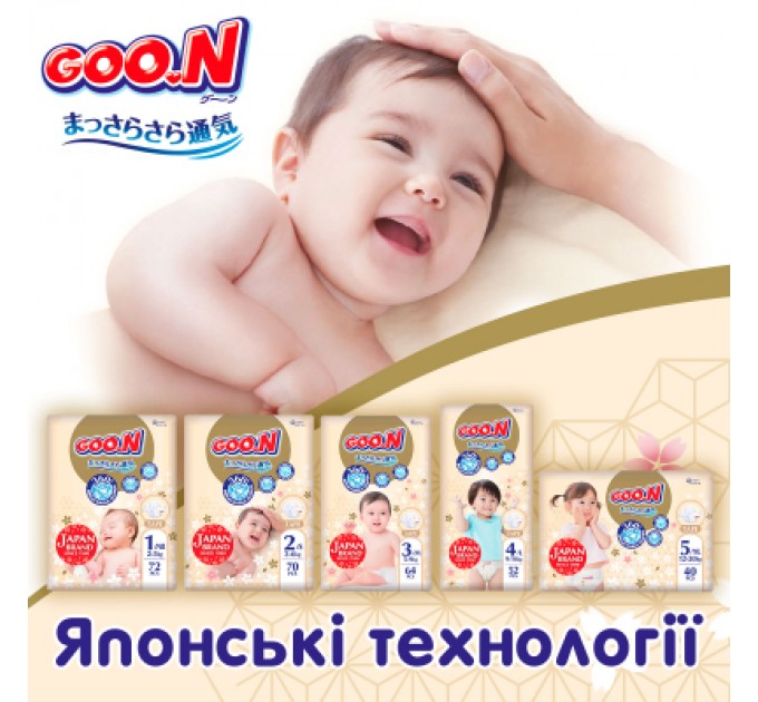 GOO.N Підгузки GOO.N Premium Soft 3-6 кг Розмір 2 S на липучках 70 шт (F1010101-153)