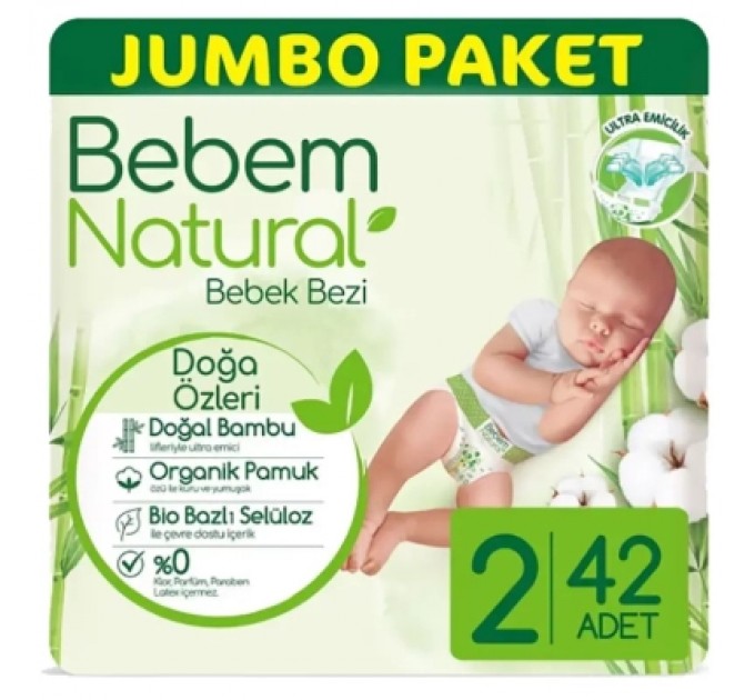 Bebem Підгузки Bebem Natural 2 mini 3-6 кг 42 шт (8690536806003)