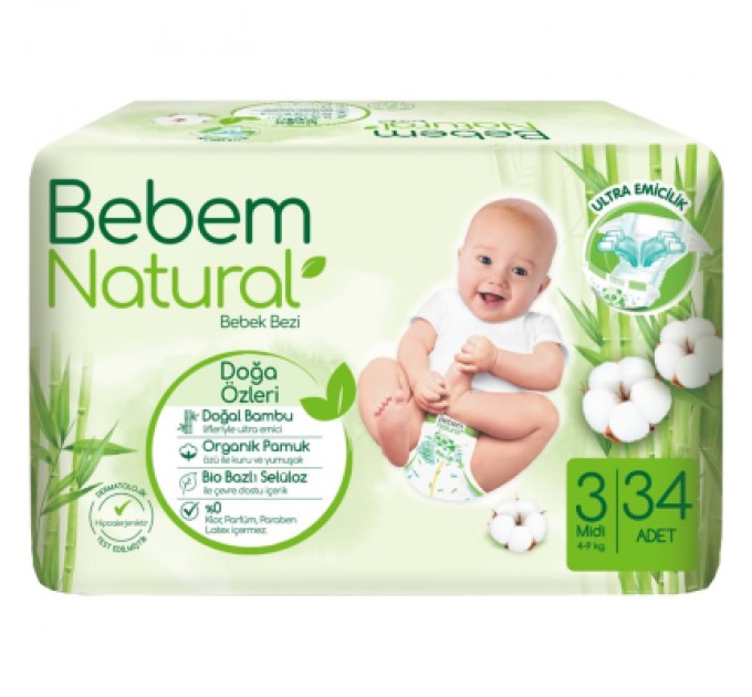 Bebem Підгузки Bebem Natural 3 midi 4-9 кг 34 шт (8690536806010)