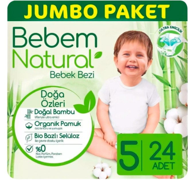 Bebem Підгузки Bebem Natural 5 Junior 11-18 кг 24 шт (8690536806034)
