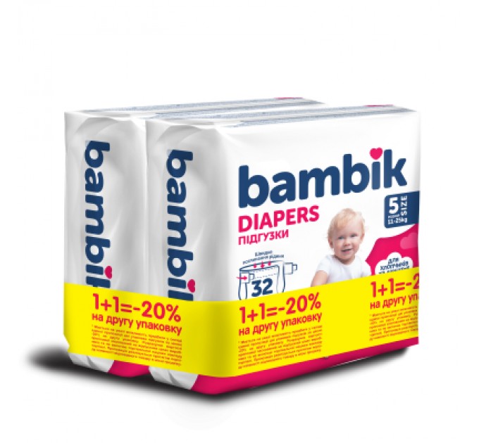 Bambik Підгузки Bambik Medium 11-25 кг Розмір 5 Junior 2 х 36 шт (4823071664041)