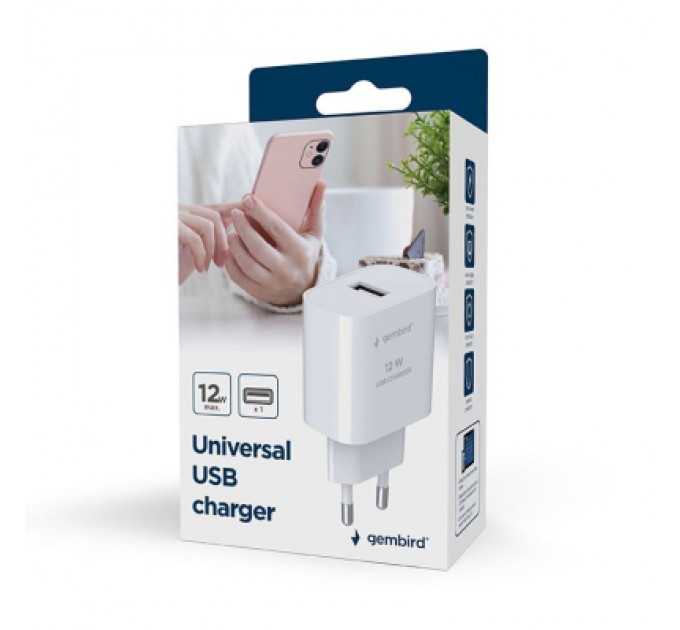 Gembird Зарядний пристрій Gembird 1xUSB-A 5V/2.4A (12W) white (TA-UC-1A12-01)