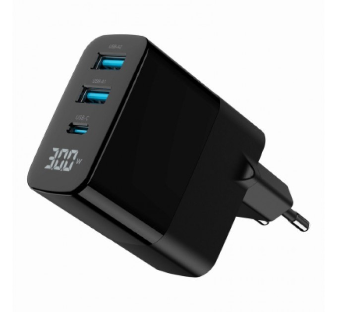 Gembird Зарядний пристрій Gembird 2хUSB-A (QC3.0 18W) + 1хType-C (PD20W) LCD black (TA-UC-PDQC30LCD-BK-02)