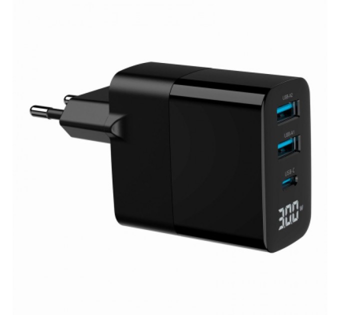 Gembird Зарядний пристрій Gembird 2хUSB-A (QC3.0 18W) + 1хType-C (PD20W) LCD black (TA-UC-PDQC30LCD-BK-02)