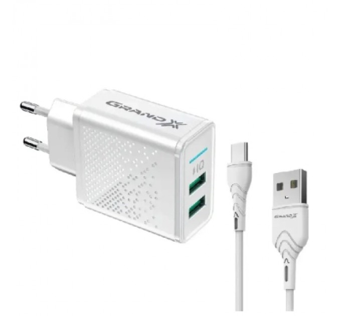 Grand-X Зарядний пристрій Grand-X CH-60WT 2USB 5V 3.1A + USB-C cable (CH-60WT)
