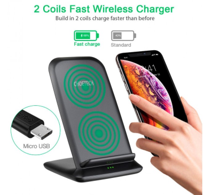 Choetech Зарядний пристрій Choetech 15W Fast Wireless Charging Stand 2coils black (T555-F-BK)