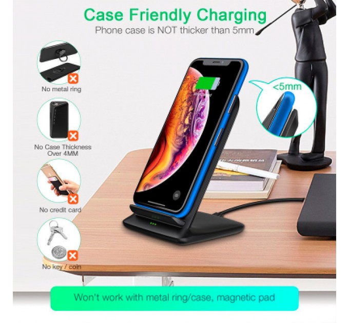 Choetech Зарядний пристрій Choetech 15W Fast Wireless Charging Stand 2coils black (T555-F-BK)