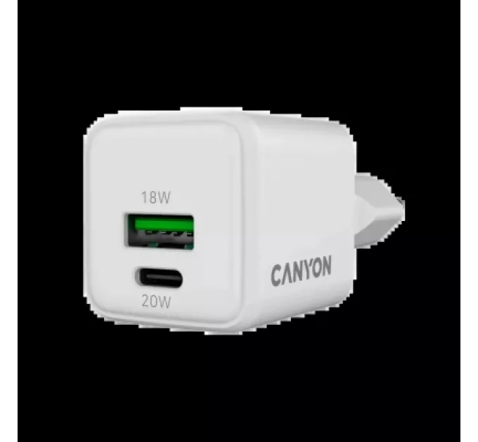 Canyon Зарядний пристрій Canyon CU20AC GaN 20W 1xPD 1xQC EU White (CNS-CUW20AC)