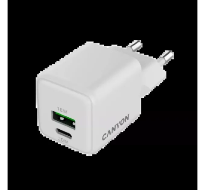 Canyon Зарядний пристрій Canyon CU20AC GaN 20W 1xPD 1xQC EU White (CNS-CUW20AC)