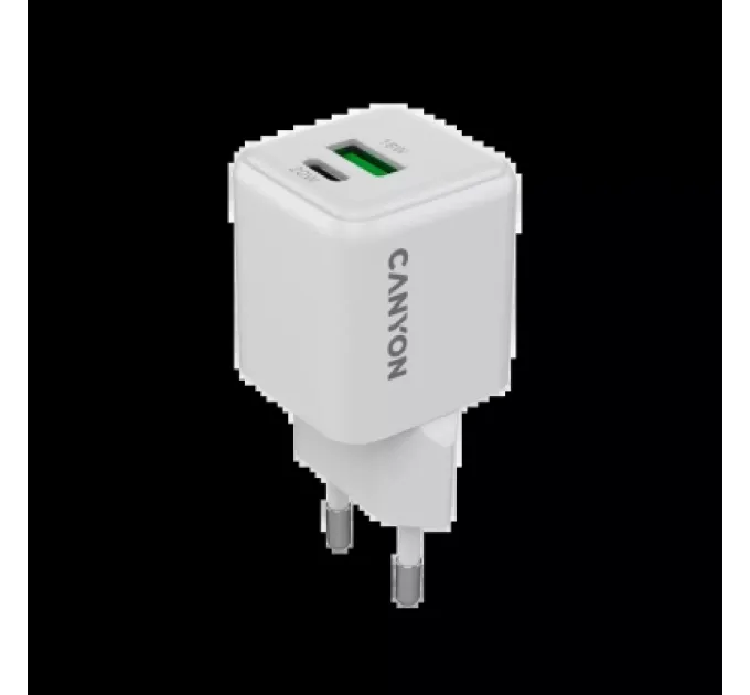 Canyon Зарядний пристрій Canyon CU20AC GaN 20W 1xPD 1xQC EU White (CNS-CUW20AC)