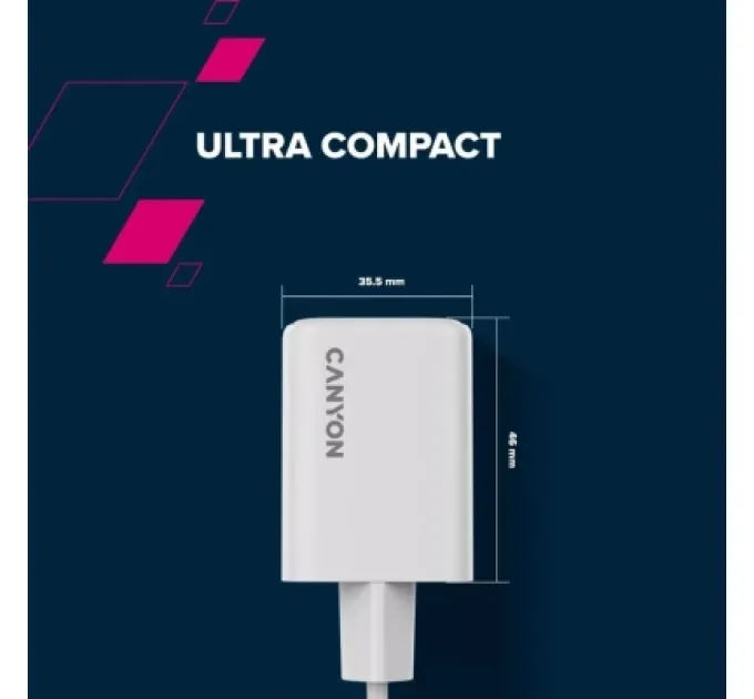 Canyon Зарядний пристрій Canyon CU45AC GaN 45W 1xPD 1xQC EU White (CNS-CUW45AC)