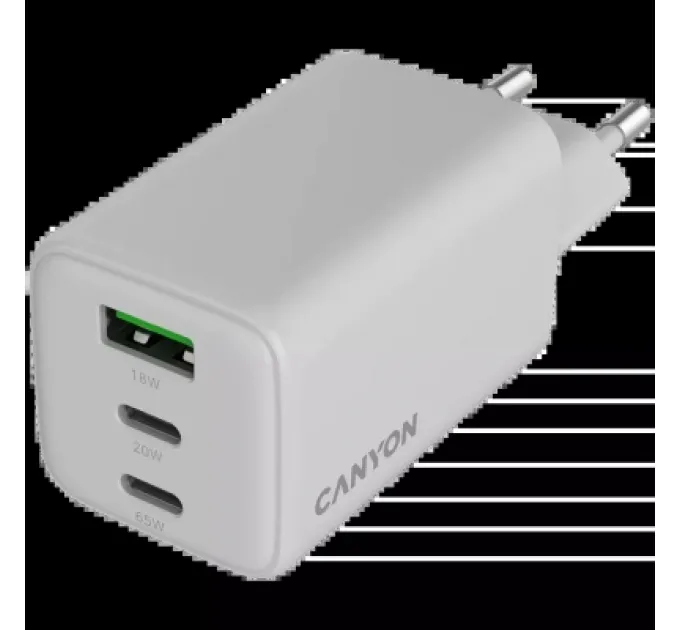 Canyon Зарядний пристрій Canyon CU65ACC GaN 65W 2xPD 1xQC EU White (CNS-CUW65ACC)