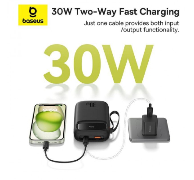 Baseus Батарея універсальна Baseus QPow2 20000mAh 30W, with 2*Type-C Cable, Black (P10055009113-00)