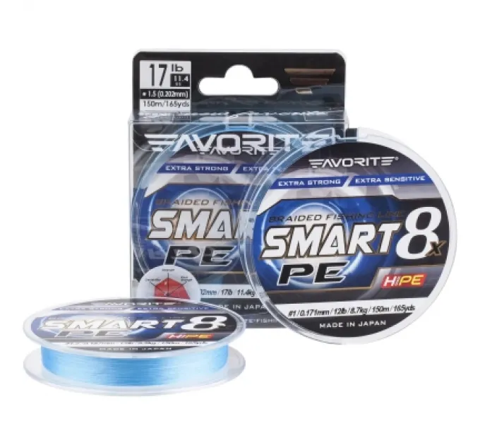 Favorite Шнур Favorite Smart PE 8x 150м 2.0/0.242mm 25lb/13.8kg Sky Blue (1693.10.76)