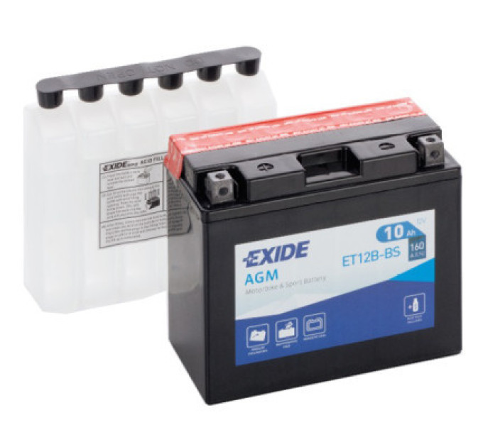 EXIDE Акумулятор автомобільний EXIDE AGM 10Ah (+/-) (160EN) (ET12B-BS)