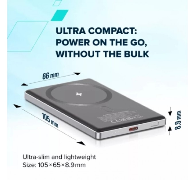 Canyon Батарея універсальна Canyon 5000mAh OnPower 505 slim Magsafe PD/20W Dark Grey (CNS-CPB505DG)