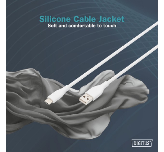 Digitus Дата кабель USB 2.0 AM to Type-C 2.0m 60W white Digitus (AK-300340-020-W)