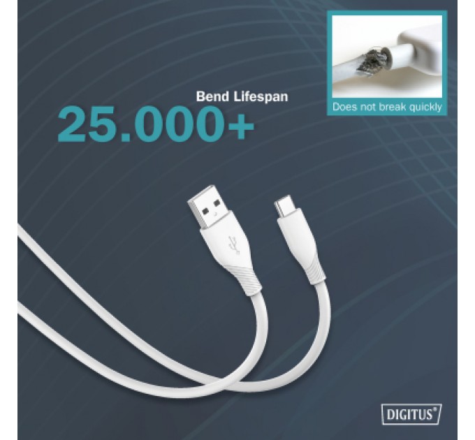 Digitus Дата кабель USB 2.0 AM to Type-C 2.0m 60W white Digitus (AK-300340-020-W)