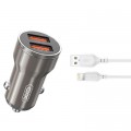 XO Зарядний пристрій XO CC48 + cable Lightning Smart Metal 2USB, 2.4A Grey (XO-CC48i-GR)