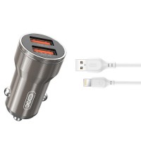 Зарядний пристрій XO CC48 + cable Lightning Smart Metal 2USB, 2.4A Grey (XO-CC48i-GR)