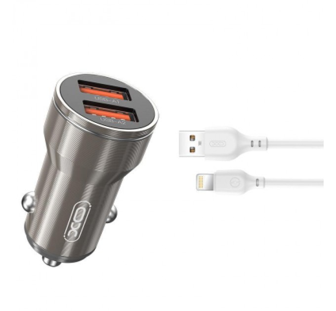 XO Зарядний пристрій XO CC48 + cable Lightning Smart Metal 2USB, 2.4A Grey (XO-CC48i-GR)