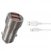 XO Зарядний пристрій XO CC48 + cable Lightning Smart Metal 2USB, 2.4A Grey (XO-CC48i-GR)