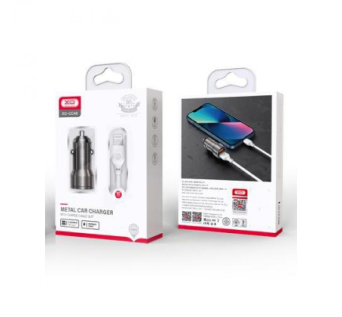 XO Зарядний пристрій XO CC48 + cable Lightning Smart Metal 2USB, 2.4A Grey (XO-CC48i-GR)
