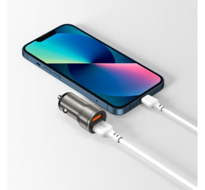 XO Зарядний пристрій XO CC48 + cable Lightning Smart Metal 2USB, 2.4A Grey (XO-CC48i-GR)