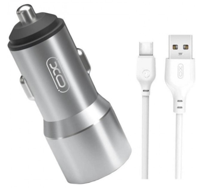XO Зарядний пристрій XO TZ09 2.4A/2 USB + cable Type-C Grey (XO-TZ09T-GR)