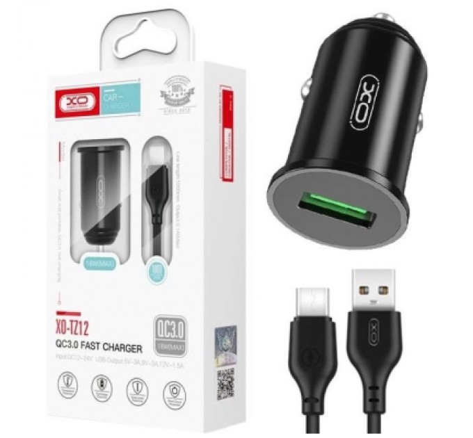 XO Зарядний пристрій XO TZ12 QC3.0 (1USB/18W) + USB - Type-C Black (XO-TZ12-BK)