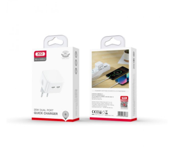 XO Зарядний пристрій XO QC 3.0 L102 35W/2 USB-C + cable Lightning NB113 White (XO-L102i-WH)