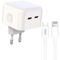 Зарядний пристрій XO QC 3.0 L102 35W/2 USB-C + cable Lightning NB113 White (XO-L102i-WH)