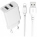 XO Зарядний пристрій XO L109 12W (2USB/2.4A) + USB - Lightning White (XO-L109-L)