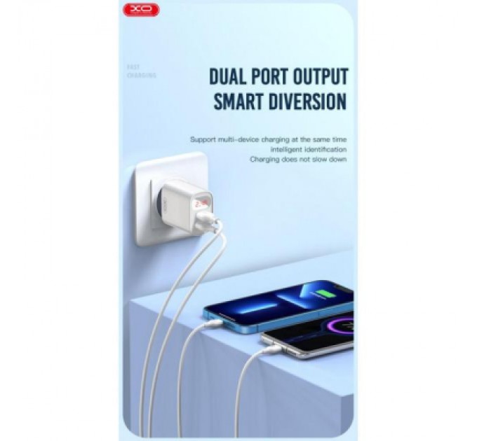 XO Зарядний пристрій XO L95 (2USB/2.4A) + USB - Lightning White (XO-L95-L)