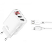 Зарядний пристрій XO L95 (2USB/2.4A) + USB - Lightning White (XO-L95-L)