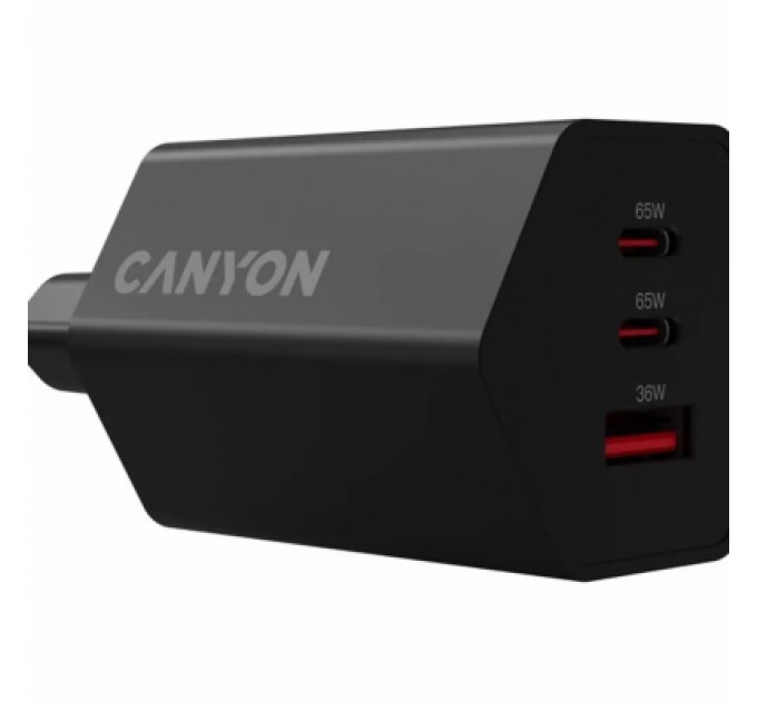 Canyon Зарядний пристрій Canyon HEXAGON 65 GaN 65W 2xPD 1xQC EU Black (CND-CHAHEX65B)