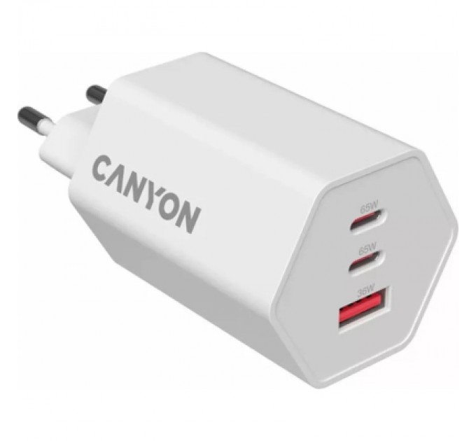 Canyon Зарядний пристрій Canyon HEXAGON 65 GaN 65W 2xPD 1xQC EU White (CND-CHAHEX65W)